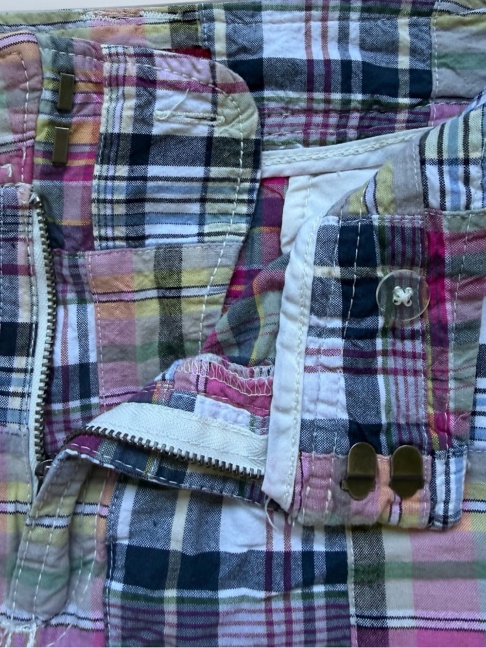Merona Y2K Madras Plaid Patchwork Mini Skirt Pink Green Boho Prep 2000s Size 14 - Picture 6 of 10